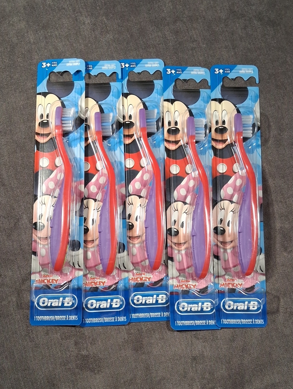 Lot of 5 Oral-B Disney Junior Mickey & Minnie Age 3+ Extra Soft Toothbrushes NEW